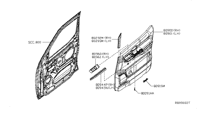 2015 Nissan NV Front Door Trimming Diagram 1