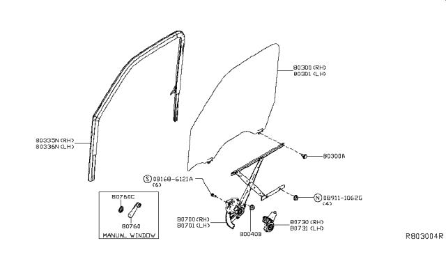 2016 Nissan NV Front Door Window & Regulator Diagram