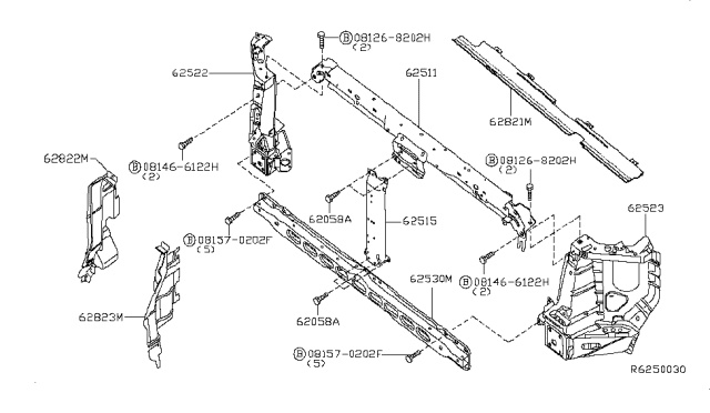 2012 Nissan NV Front Apron & Radiator Core Support Diagram