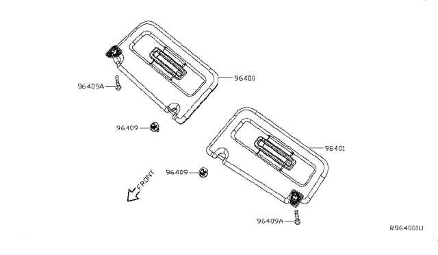 2018 Nissan NV Driver Side Sun Visor Assembly Diagram for 96401-1PA0A