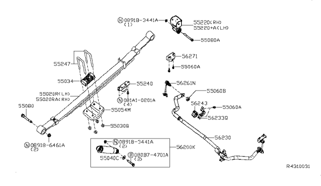 2016 Nissan NV Spring Assembly Leaf, Rear Diagram for 55020-1PA4A