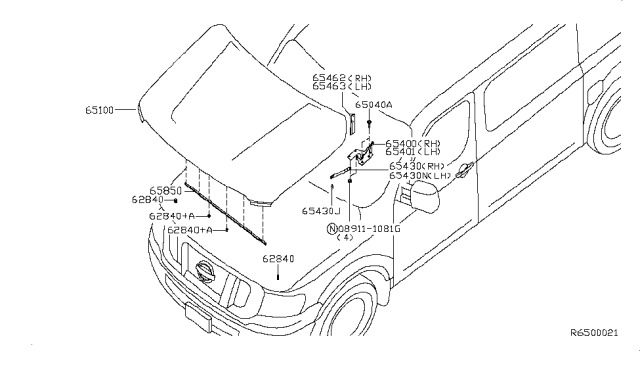 2012 Nissan NV Hinge Assy-Hood,LH Diagram for 65401-1PA0A