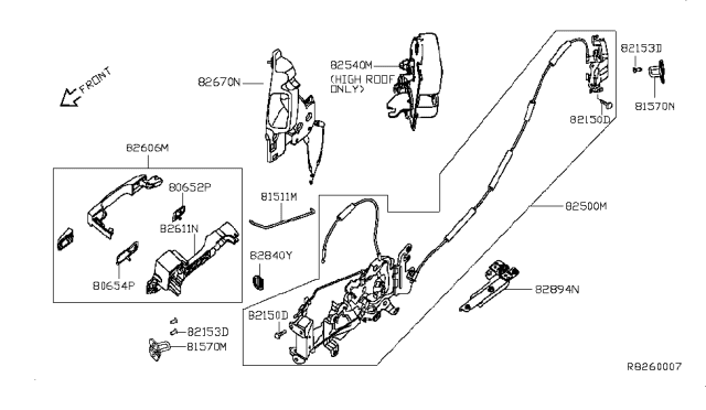 2012 Nissan NV Slide Door Lock & Handle Diagram