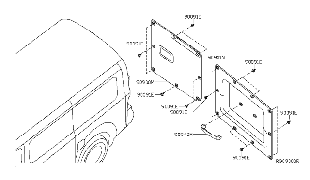 2017 Nissan NV Back Door Trimming Diagram