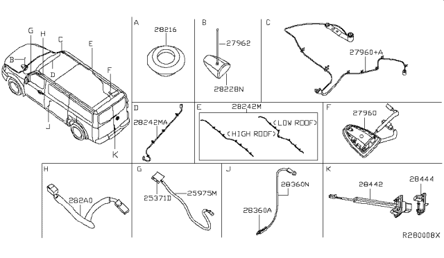 2012 Nissan NV Camera Assy-Back View Diagram for 28442-1PA0A