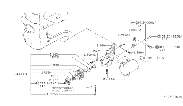 1991 Nissan Axxess Bolt-Compressor Diagram for 11916-85E02