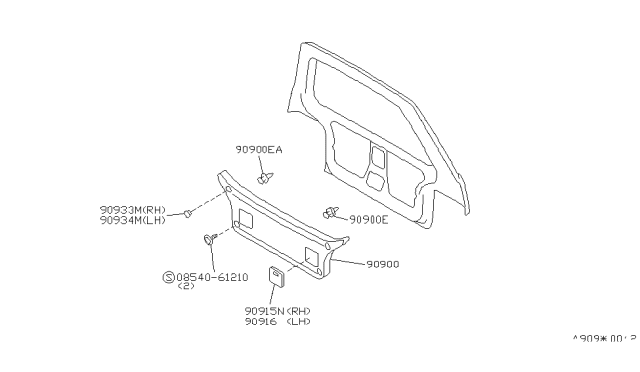 1993 Nissan Axxess Cover-Back Door FINISHER LH Diagram for 90916-30R01