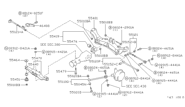 1992 Nissan Axxess Member-Differential Mounting Diagram for 55470-40R00