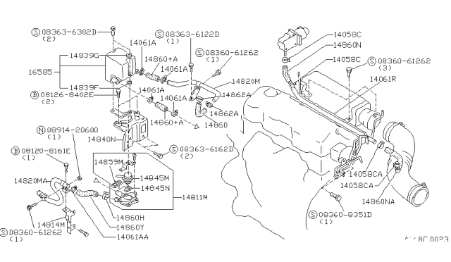 1992 Nissan Axxess Hose-Air Diagram for 14861-30R15