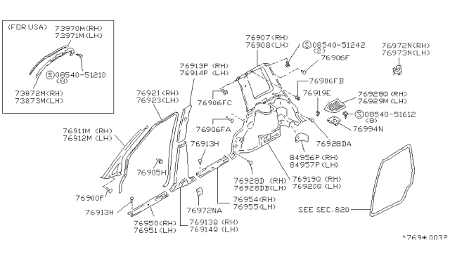 1989 Nissan Axxess Lid-Luggage Side Diagram for 76928-30R00