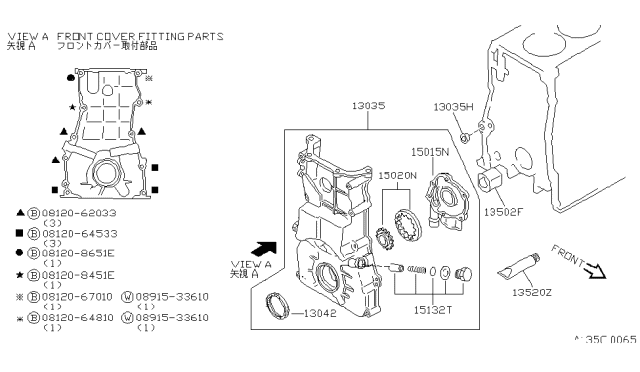 1992 Nissan Axxess Front Cover,Vacuum Pump & Fitting Diagram