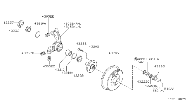 1990 Nissan Axxess Drum-Brake Rear Diagram for 43206-38R10