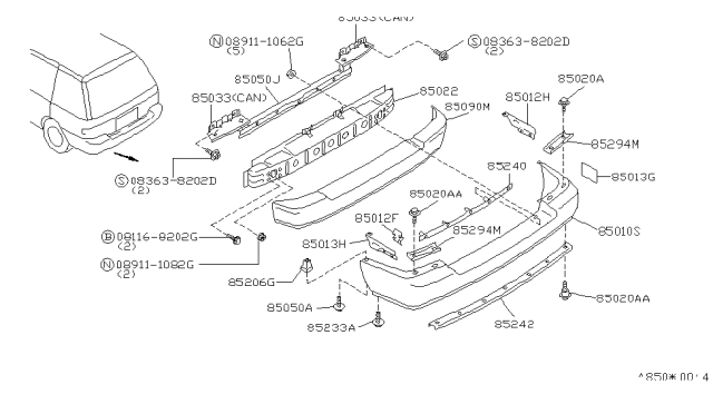 1992 Nissan Axxess Rear Bumper Diagram