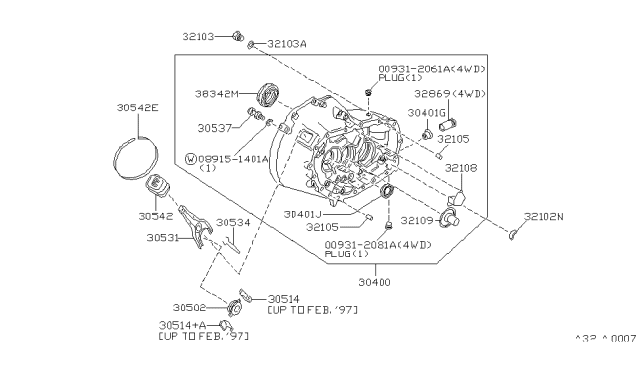 1993 Nissan Axxess Transmission Case & Clutch Release Diagram 1