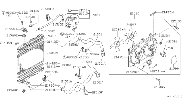 1991 Nissan Axxess Radiator,Shroud & Inverter Cooling Diagram 1