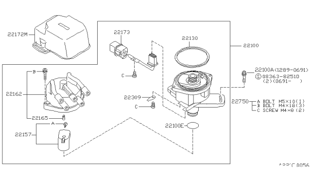 1991 Nissan Axxess Rotor-Head Diagram for 22157-54C01
