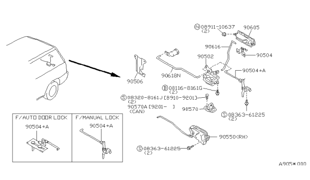 1991 Nissan Axxess Back Door Lock & Handle Diagram