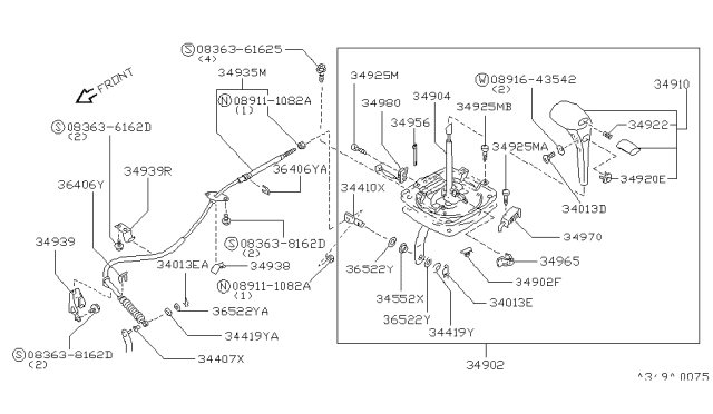 1993 Nissan Axxess Bracket Complete Control Lever Diagram for 34904-30R20