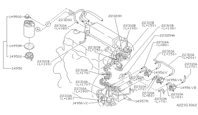 1990 Nissan Axxess Hose-Vacuum Control,B Diagram for 22320-30R10