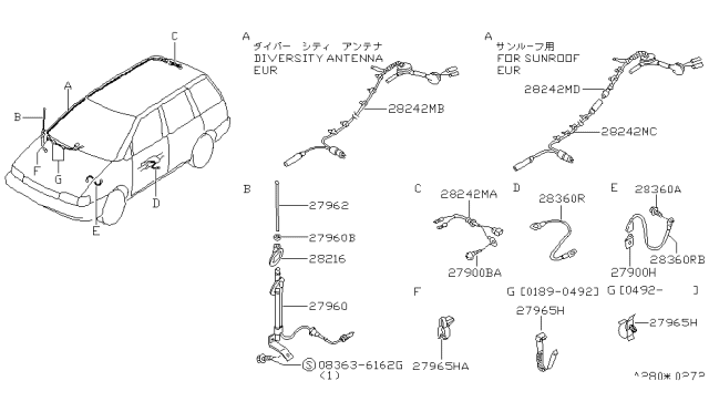 1993 Nissan Axxess Cord-Antenna Sub Diagram for 28242-30R01