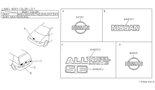 1993 Nissan Axxess Rear Window Name Label Diagram for 90898-40R10