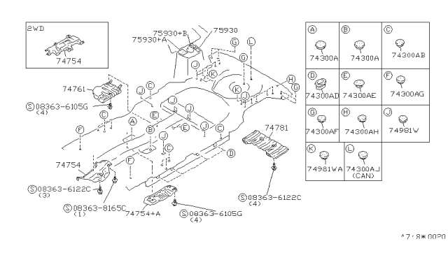 1993 Nissan Axxess INSULATOR Assembly-Heat Front Floor Diagram for 74751-30R00