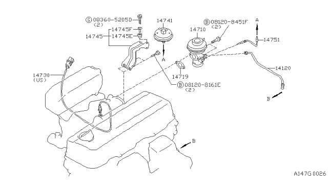 1991 Nissan Axxess EGR Parts Diagram