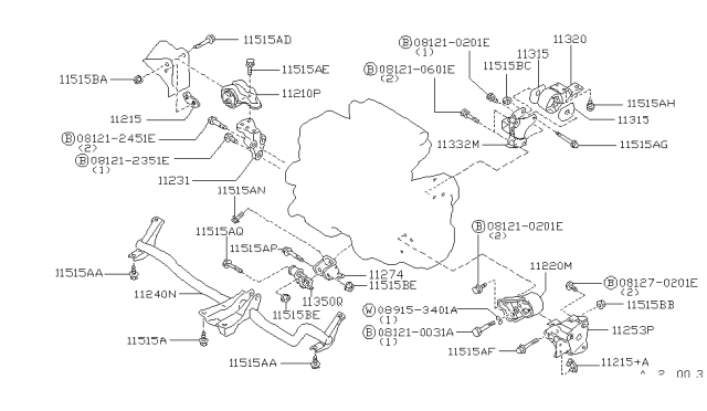 1991 Nissan Axxess Engine & Transmission Mounting Diagram 3