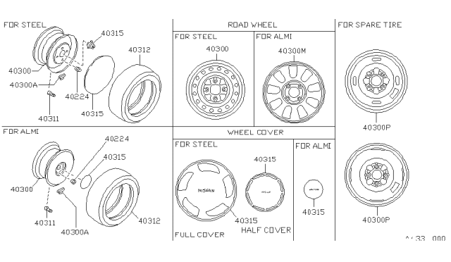 1993 Nissan Axxess Cap-Road Wheel Diagram for 40315-32R00