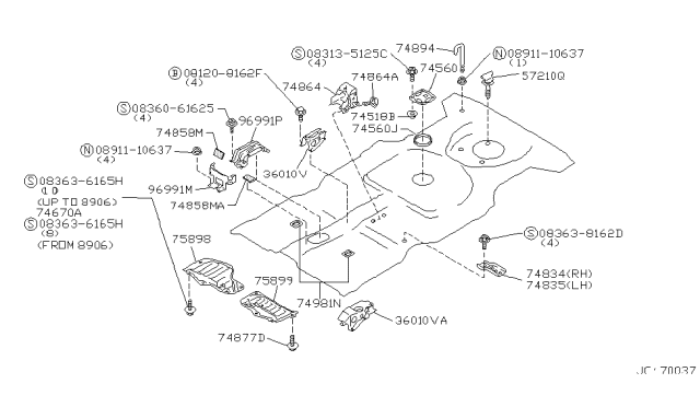 1989 Nissan Axxess Cover-Front Under,R Diagram for 75898-30R00