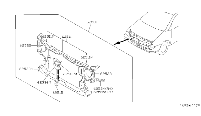 1990 Nissan Axxess Support-Radiator Core Upper Diagram for 62510-30R00