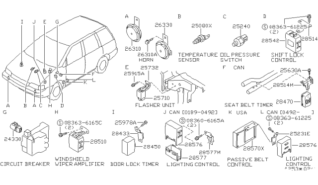 1989 Nissan Axxess Control Assembly-Passive Belt Diagram for 28570-30R00