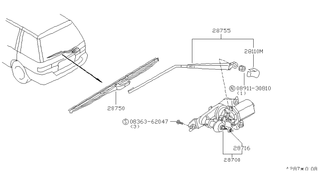 1993 Nissan Axxess Spacer-Rear Wiper Lifter Diagram for 28714-30R10