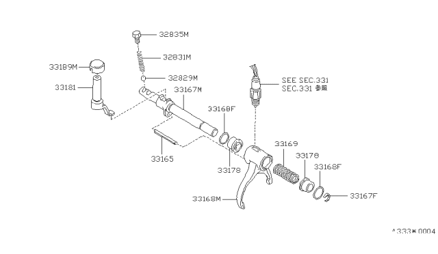 1991 Nissan Axxess Fork Shift 2WD & 4WD Diagram for 33168-10R02
