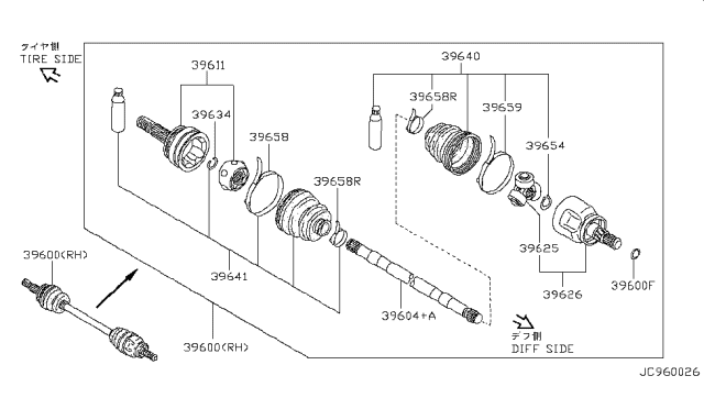 1994 Nissan Axxess Shaft Assembly-Rear Drive RH Diagram for 39600-64E00