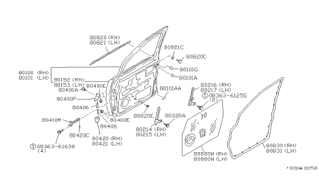 1993 Nissan Axxess Front Door Panel & Fitting Diagram