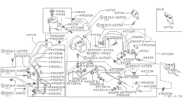 1991 Nissan Axxess Hose-Return,Power Steering Diagram for 49725-30R00