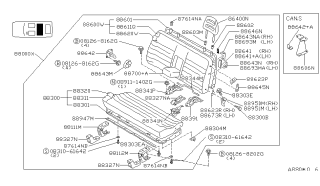 1990 Nissan Axxess Trim Assy-2nd Seat Cushion,RH Diagram for 88320-36R00