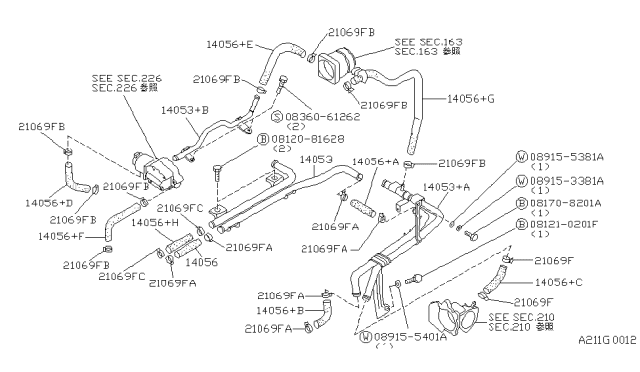 1990 Nissan Axxess Hose-Water Bypass Diagram for 14056-30R62