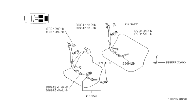 1991 Nissan Axxess 3Rd Seat Buckle Belt Assembly, Right Diagram for 89822-32R01