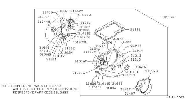 1993 Nissan Axxess Auto Transmission Gasket & Seal Kit Diagram for 31397-26X25