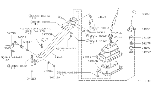 1990 Nissan Axxess Rod Assy-Control Diagram for 34103-30R00