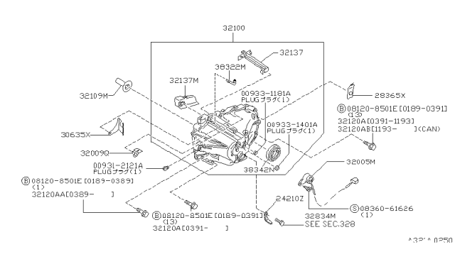1993 Nissan Axxess Case Assembly Transmission Diagram for 32100-D5003