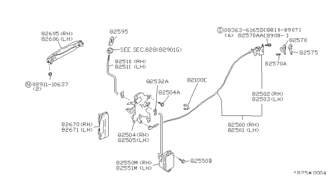 1993 Nissan Axxess Rear Door Lock & Handle Diagram