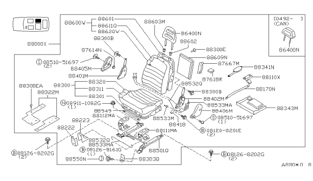 1992 Nissan Axxess Cover Swivel Diagram for 88223-32R11