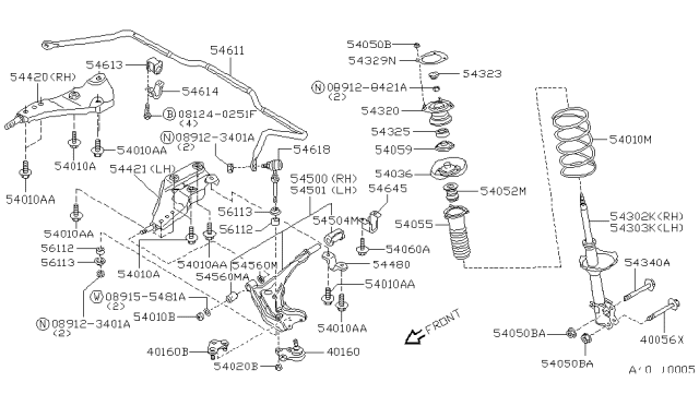 1994 Nissan Axxess Front Suspension Strut Bound Bumper Diagram for 54052-56E00