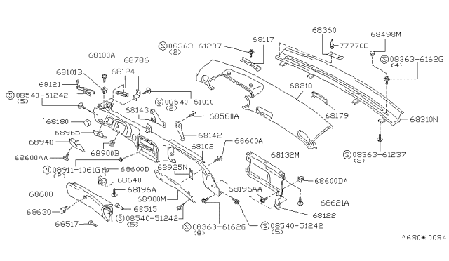 1993 Nissan Axxess Instrument Panel,Pad & Cluster Lid Diagram 2