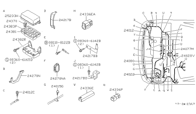 1992 Nissan Axxess Cable Assy-Battery Earth Diagram for 24080-30R02