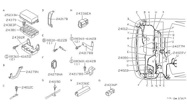 1992 Nissan Axxess Harness Assy-Engine Room Sub Diagram for 24077-30R01