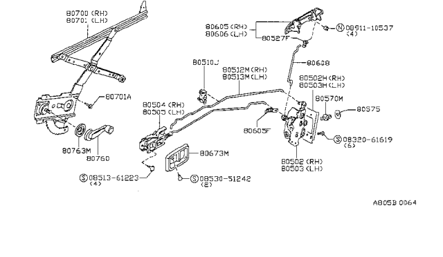 1982 Nissan Datsun 310 Front Door Lock & Handle Diagram 2